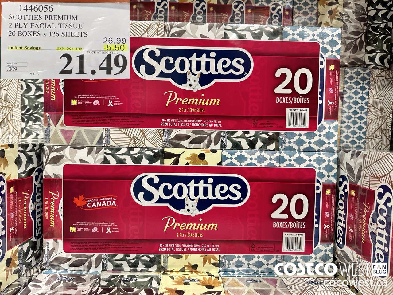 1446056 SCOTTIES PREMIUM 2 PLY FACIAL TISSUE 20 BOXES x 126 SHEETS ($5.50 INSTANT SAVINGS EXPIRES ON 2024-11-10) $21.49