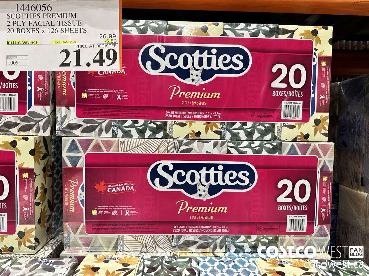 1446056 SCOTTIES PREMIUM 2 PLY FACIAL TISSUE 20 BOXES x 126 SHEETS ($5.50 INSTANT SAVINGS EXPIRES ON 2024-12-08) $21.49