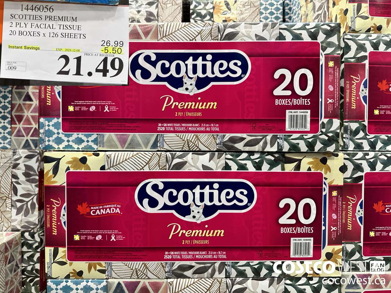 1446056 SCOTTIES PREMIUM 2 PLY FACIAL TISSUE 20 BOXES x 126 SHEETS ($5.50 INSTANT SAVINGS EXPIRES ON 2024-12-08) $21.49