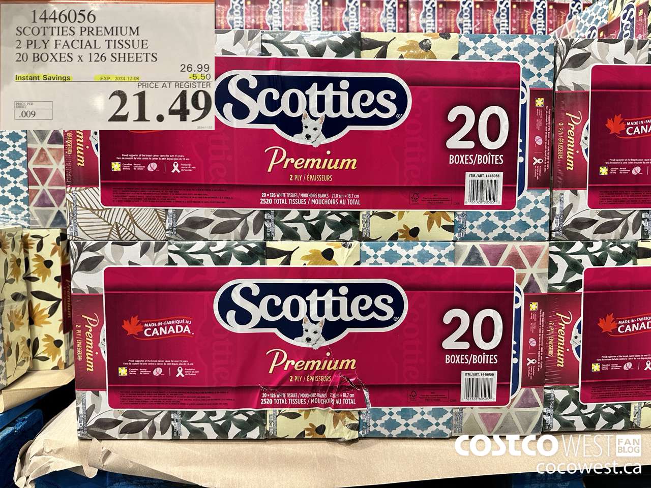 1446056 SCOTTIES PREMIUM 2 PLY FACIAL TISSUE 20 BOXES x 126 SHEETS ($5.50 INSTANT SAVINGS EXPIRES ON 2024-12-08) $21.49