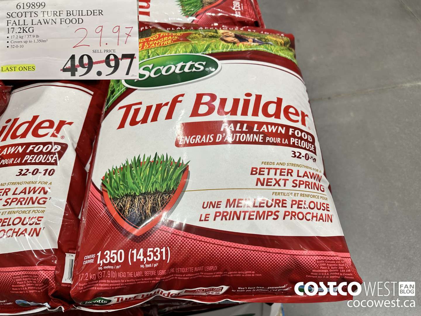 619899 SCOTTS TURF BUILDER FALL LAWN FOOD 17.2 KG $29.97