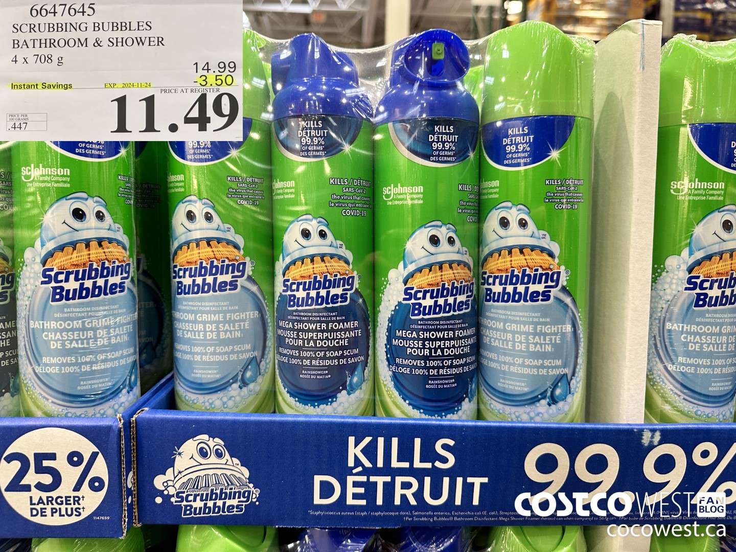 6647645 SCRUBBING BUBBLES BATHROOM & SHOWER 4 X 708G ($3.50 INSTANT SAVINGS EXPIRES ON 2024-11-24) $11.49