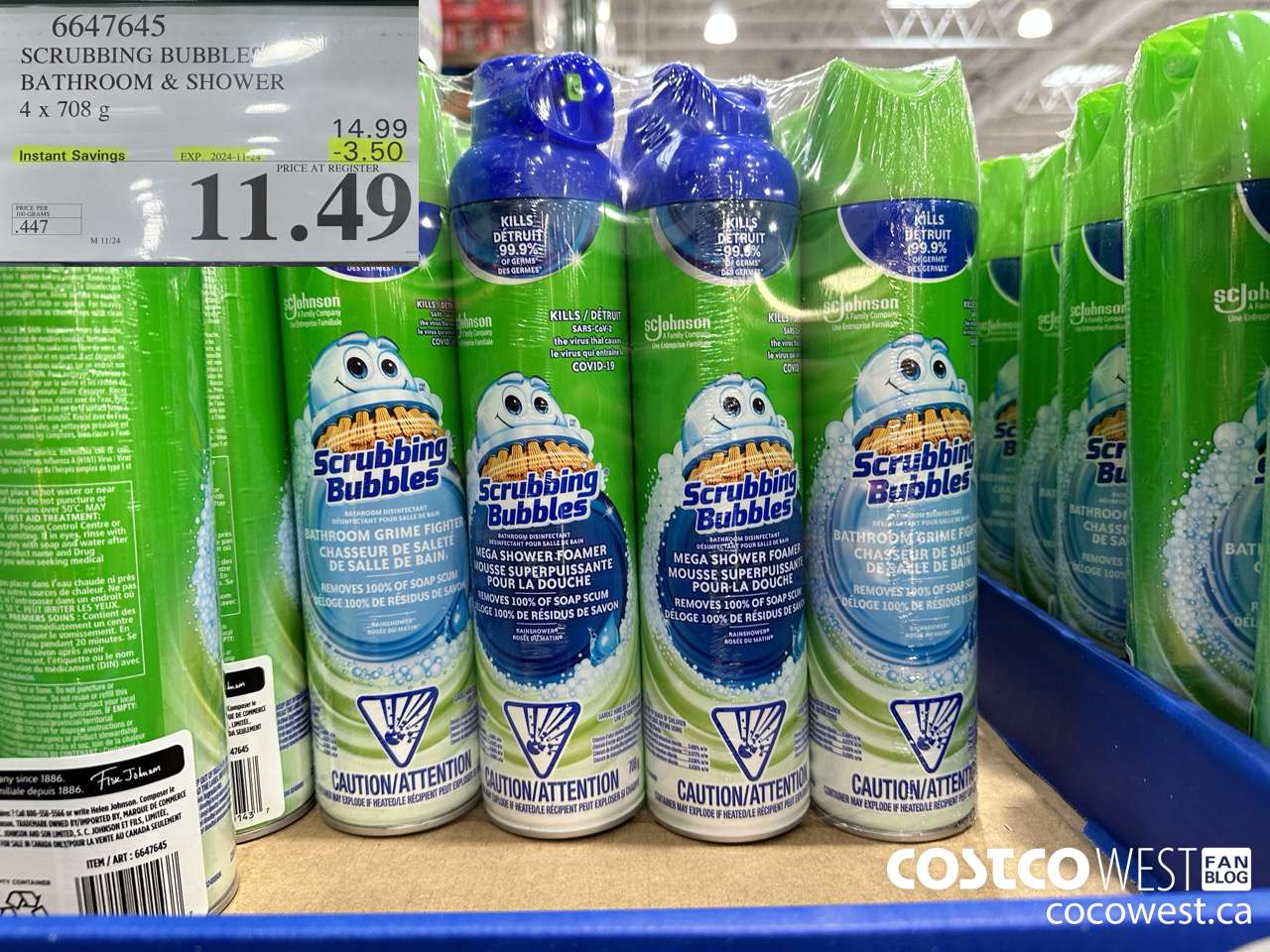 6647645 SCRUBBING BUBBLES BATHROOM & SHOWER 4 X 708G ($3.50 INSTANT SAVINGS EXPIRES ON 2024-11-24) $11.49