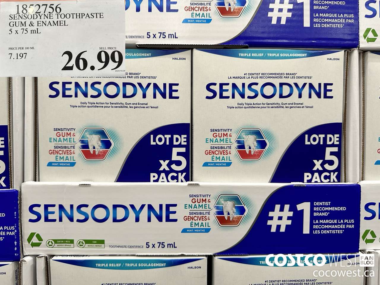 1852756 SENSODYNE TOOTHPASTE GUM & ENAMEL 5 X 75ML $26.99