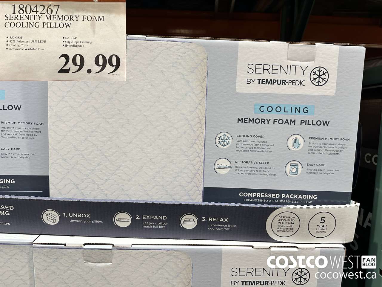 1804267 SERENITY MEMORY FOAM COOLING PILLOW $29.99