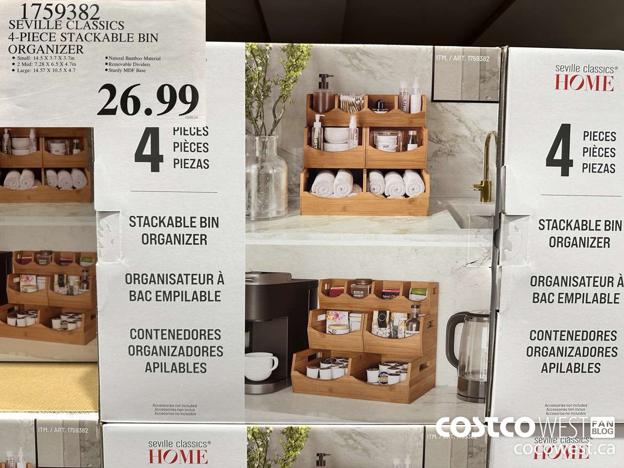 1759382 SEVILLE CLASSICS 4-PIECE STACKABLE BIN ORGANIZER $26.99