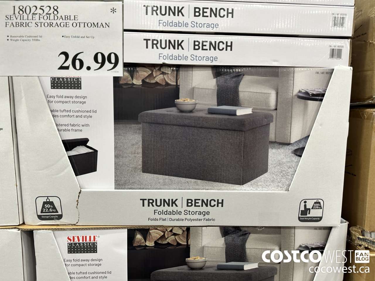 1802528 SEVILLE FOLDABLE FABRIC STORAGE OTTOMAN $26.99