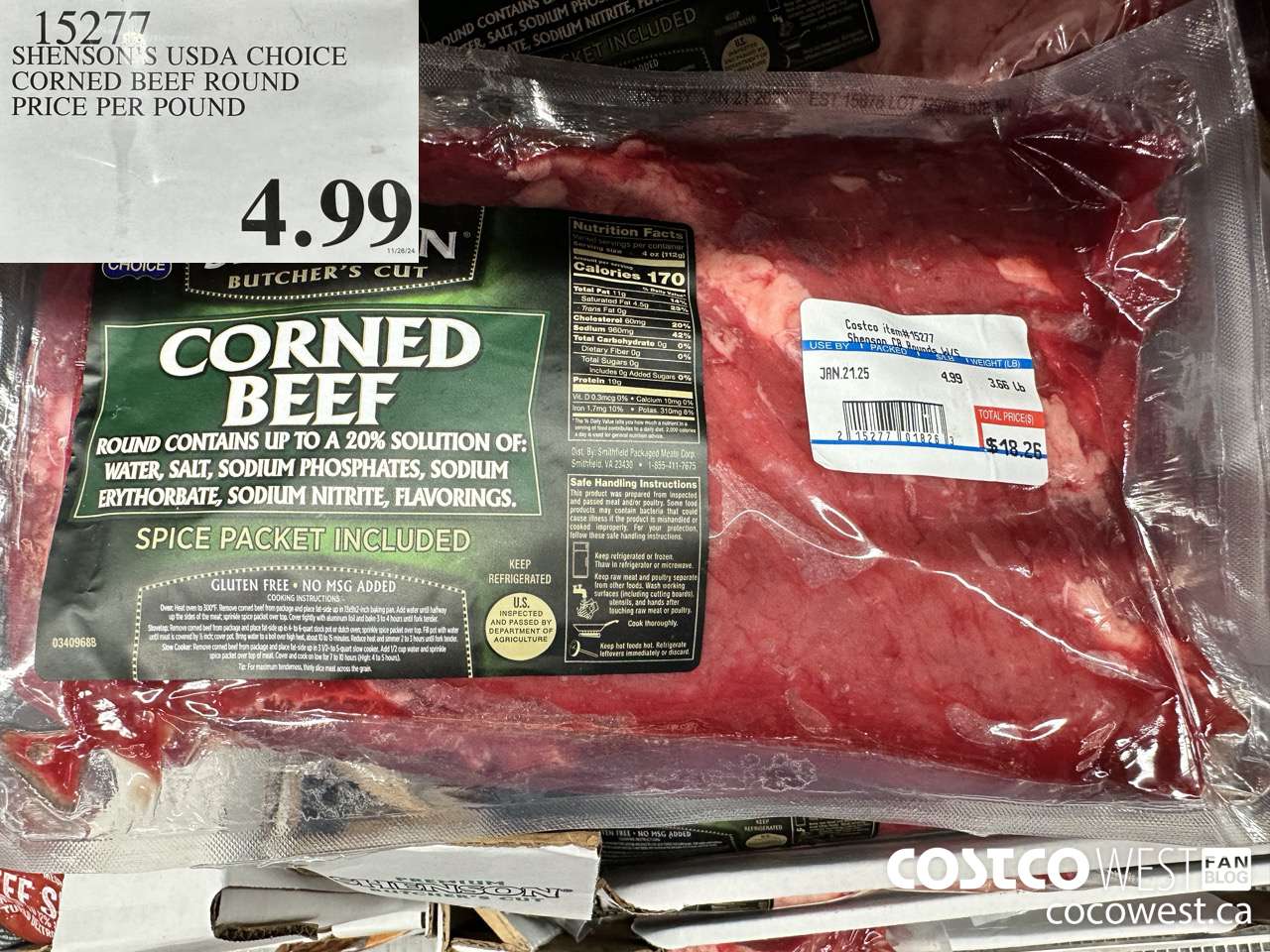 15277 SHENSON'S USDA CHOICE CORNED BEEF ROUND PRICE PER POUND $4.99
