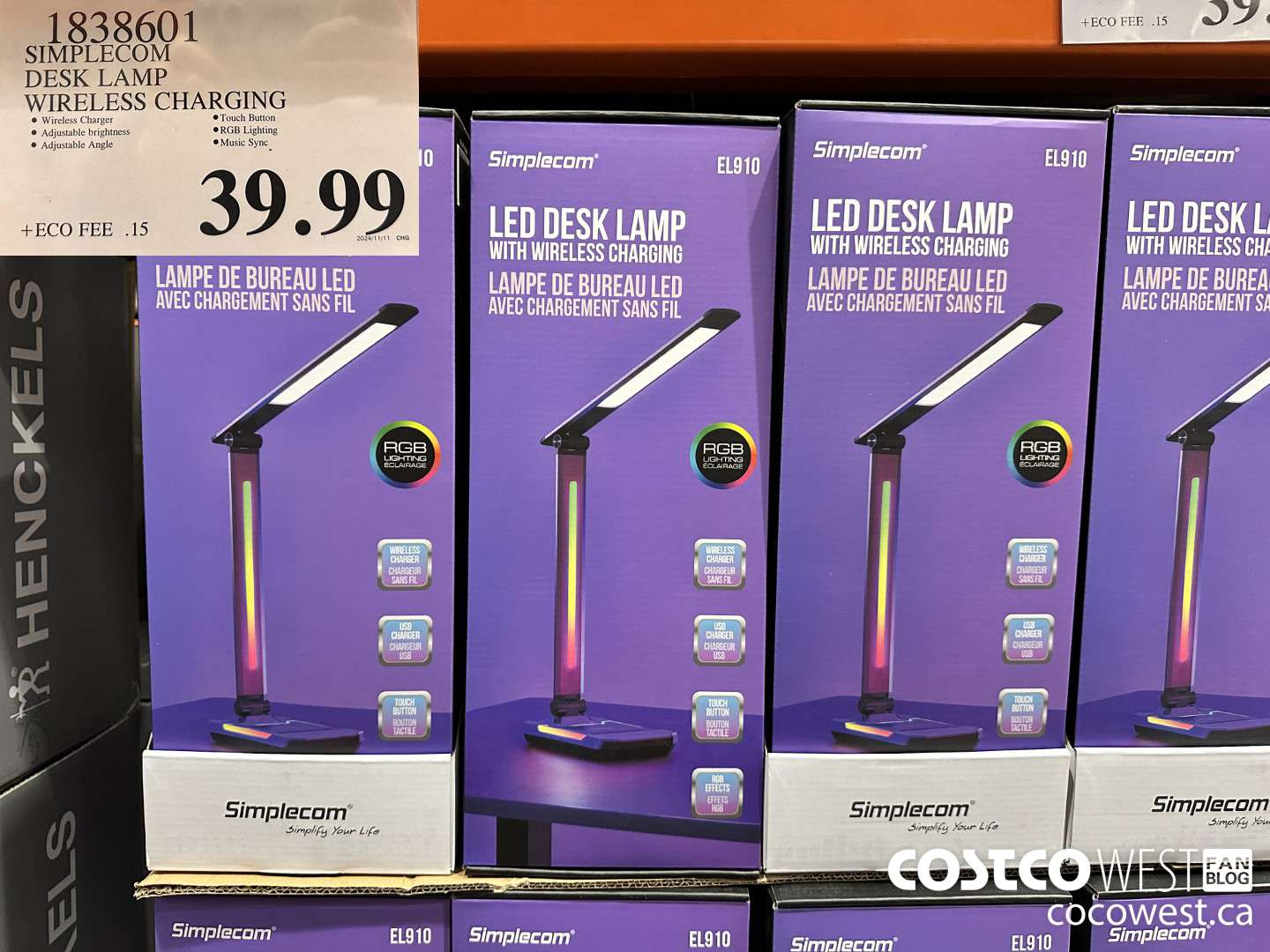 1838601 SIMPLECOM DESK LAMP WIRELESS CHARGING  $39.99