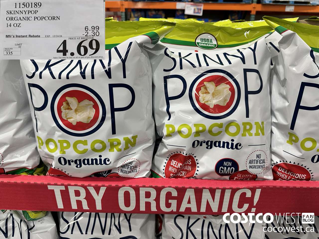 1150189 SKINNYPOP ORGANIC POPCORN 14 OZ ($2.30 INSTANT SAVINGS EXPIRES ON 2024-12-24) $4.69