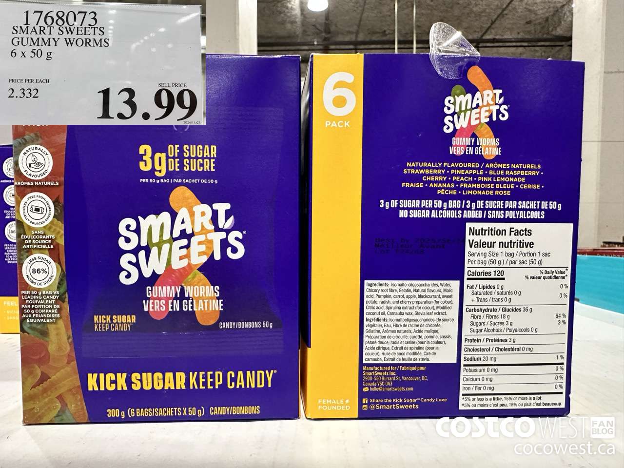 1768073 SMART SWEETS GUMMY WORMS 6 X 50G $13.99