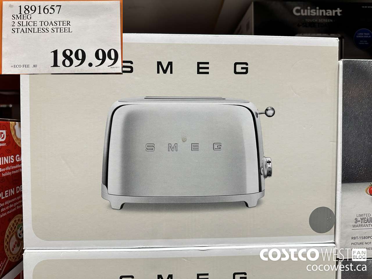 1891657 SMEG 2 SLICE TOASTER STAINLESS STEEL $189.99