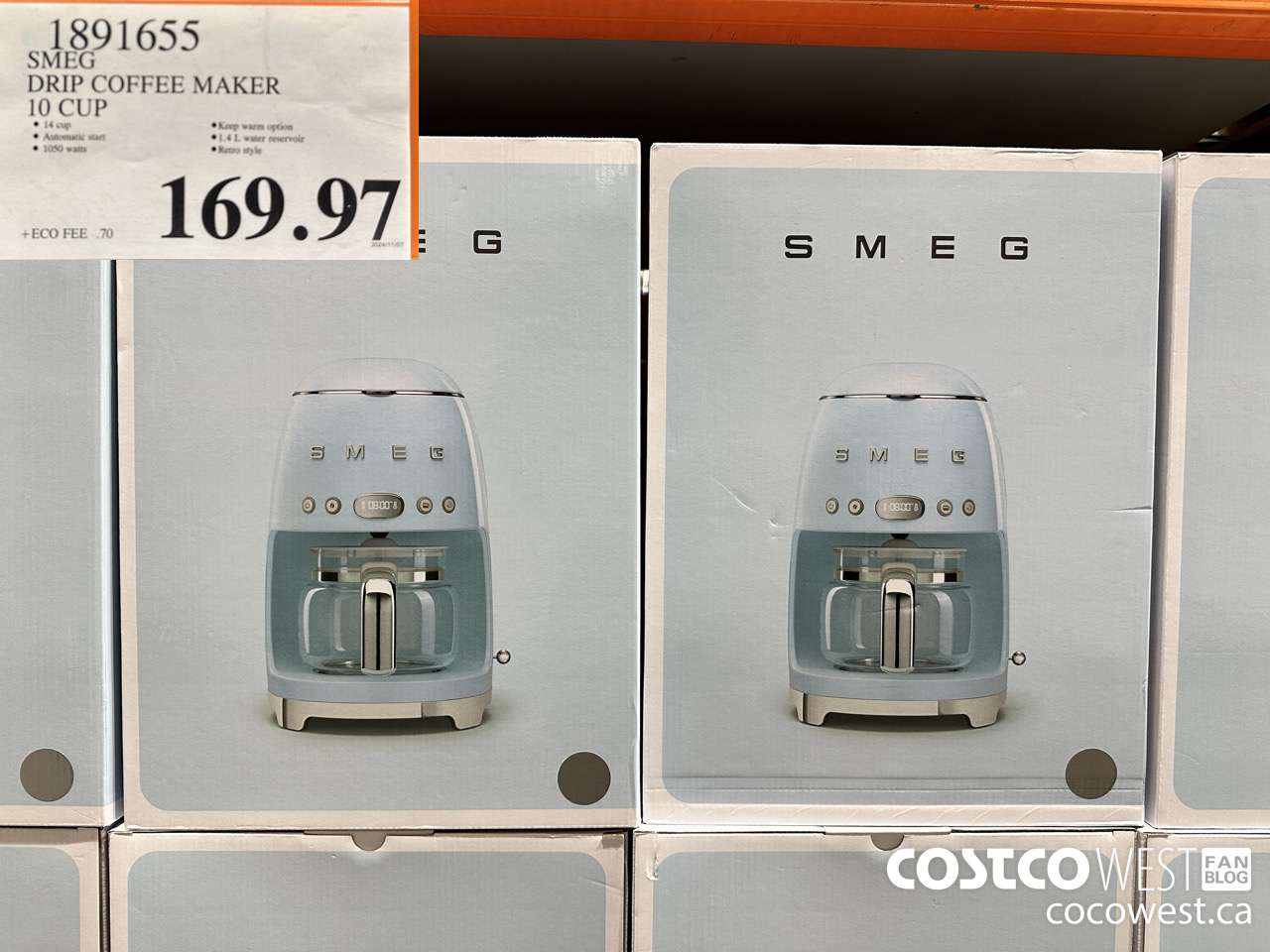 1891655 SMEG DRIP COFFEE MAKER 10 CUP $167.97