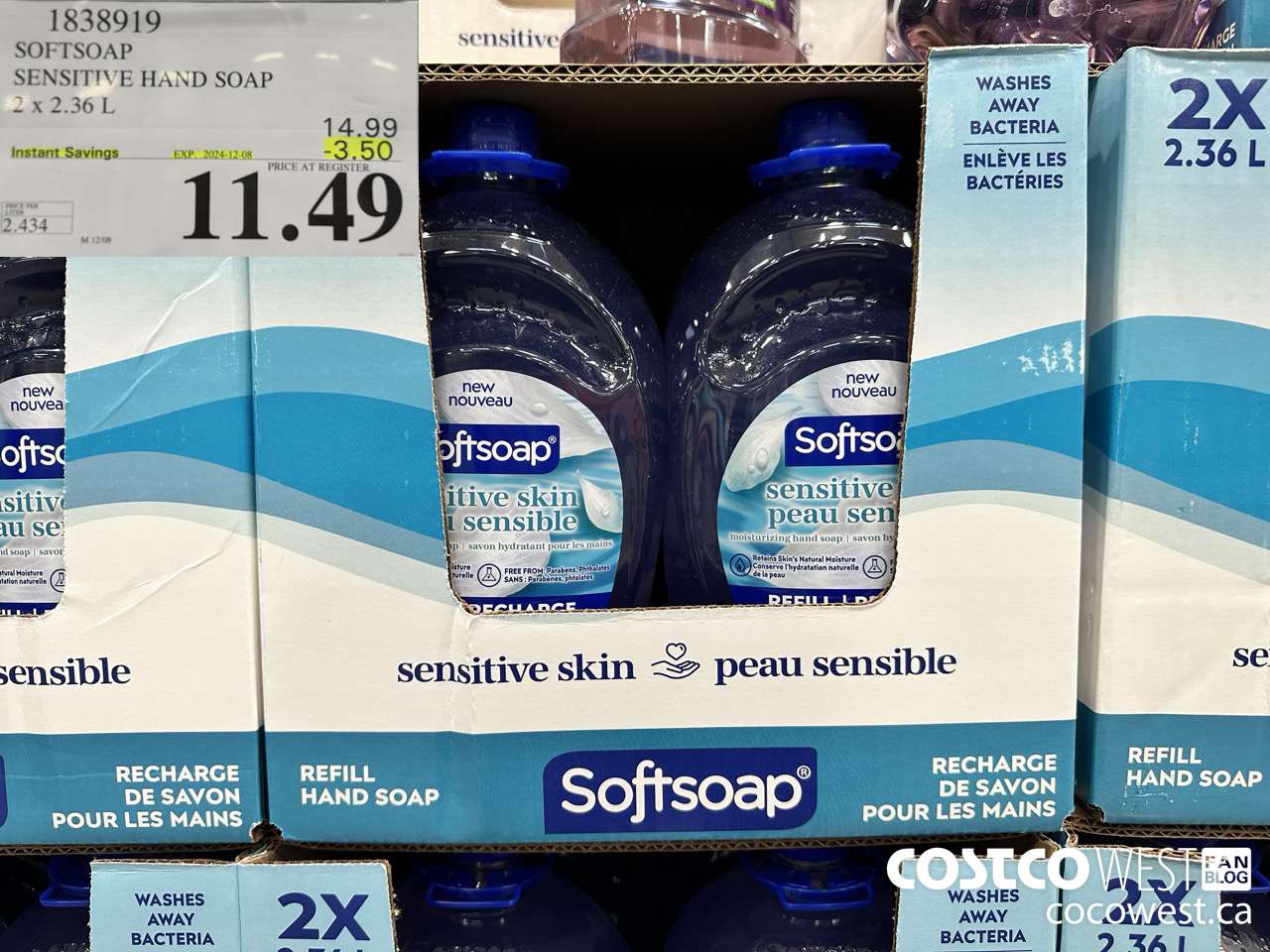 1838919 SOFTSOAP SENSITIVE HAND SOAP 2 X 2.36L ($3.50 INSTANT SAVINGS EXPIRES ON 2024-12-08) $11.49