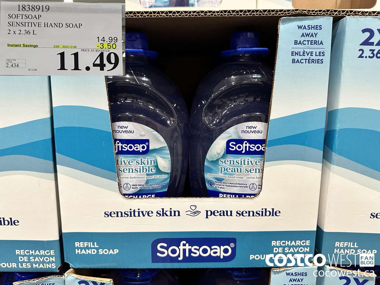 1838918 SOFTSOAP SENSITIVE HAND SOAP 2 X 2.36L ($3.50 INSTANT SAVINGS EXPIRES ON 2024-12-08) $11.49