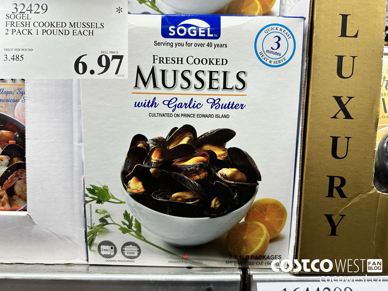 32429 SOGEL FRESH COOKED MUSSELS 2 PACK 1 POUND EACH $6.97