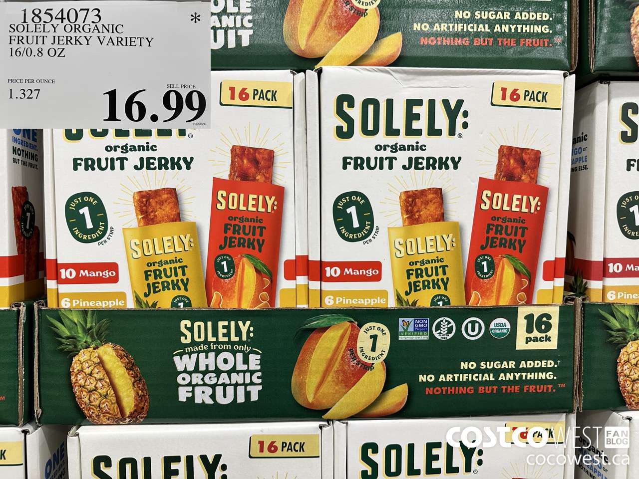 1854073 SOLELY ORGANIC FRUIT JERKY VARIETY 16/0.8 OZ $16.99