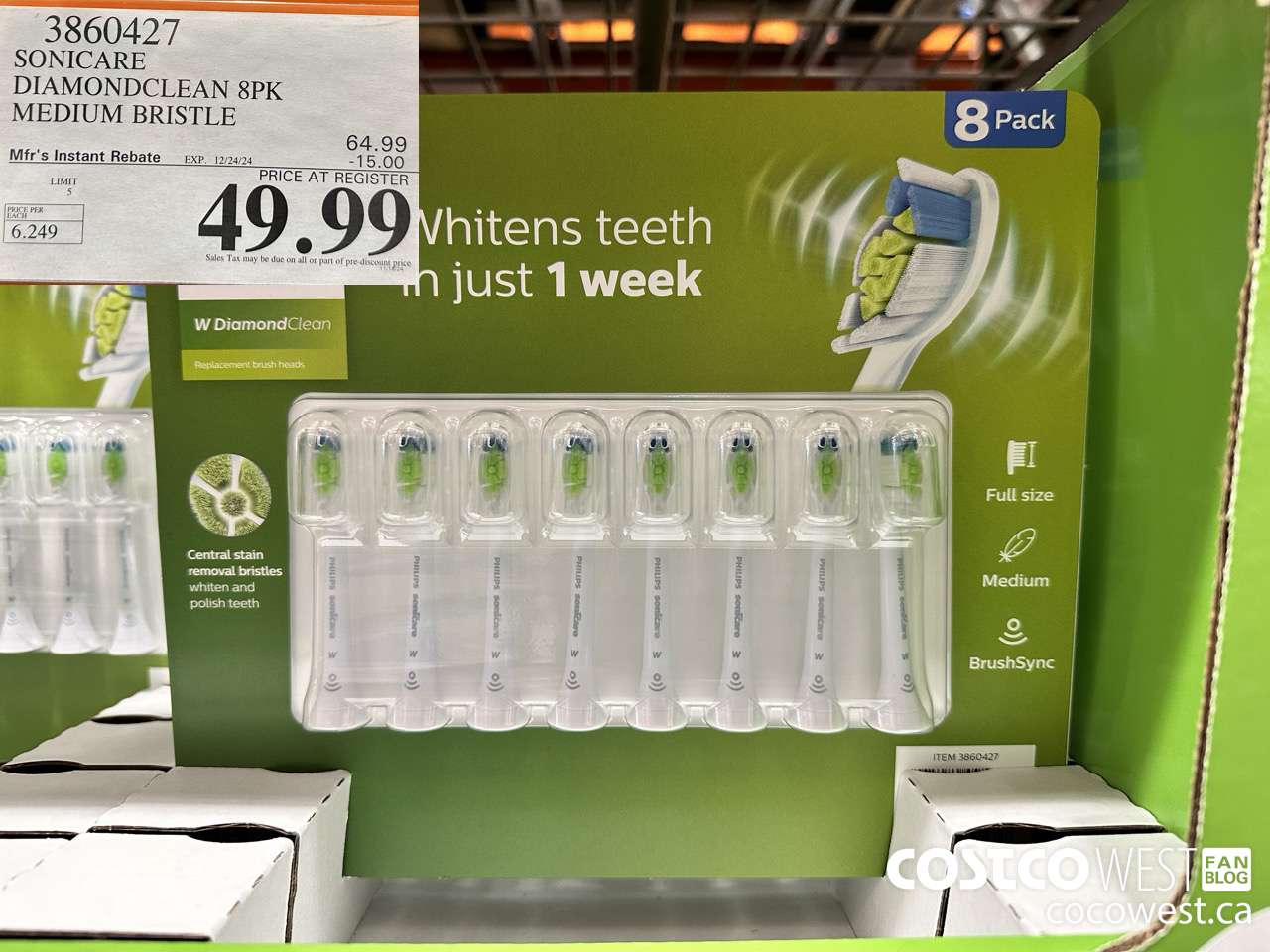 3860427 SONICARE DIAMONDCLEAN 8PK MEDIUM BRISTLE ($15.00 INSTANT SAVINGS EXPIRES ON 2024-12-24) $49.99