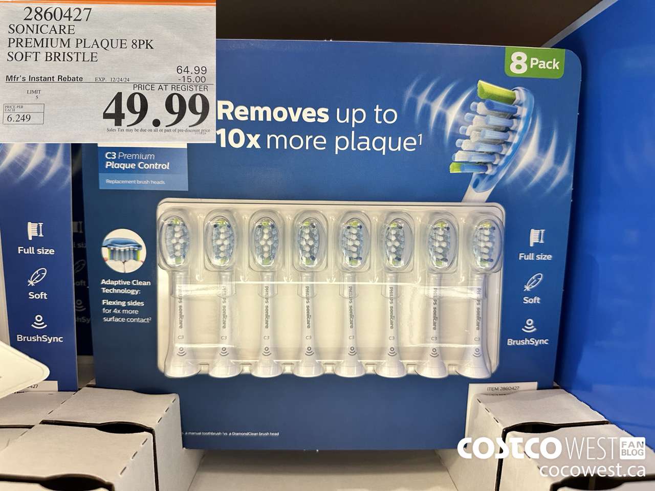 2860427 SONICARE PREMIUM PLAQUE 8PK SOFT BRISTLE ($15.00 INSTANT SAVINGS EXPIRES ON 2024-12-24) $49.99