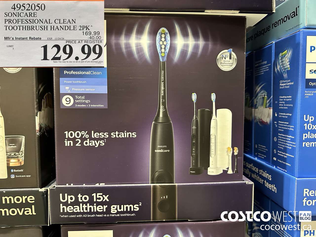 4952050 SONICARE PROFESSIONAL CLEAN TOOTHBRUSH HANDLE 2PK ($40.00 INSTANT SAVINGS EXPIRES ON 2024-11-24) $129.99