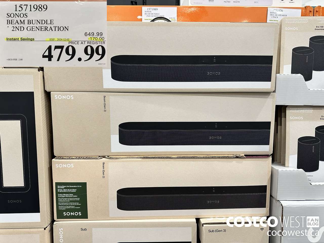 1571989 SONOS BEAM (GEN 2) BUNDLE ($170.00 INSTANT SAVINGS EXPIRES ON 2024-12-02) $479.99