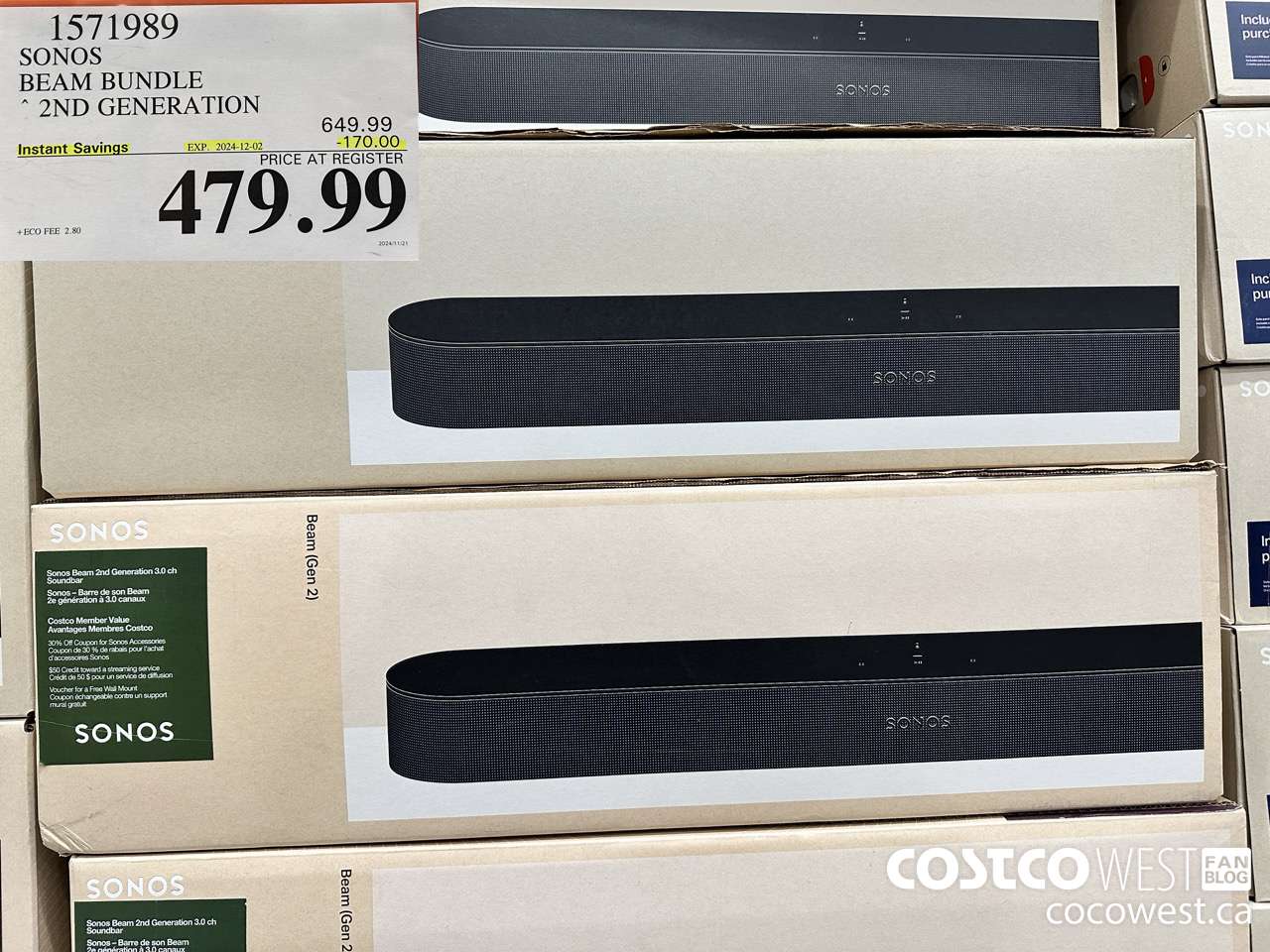 1571989 SONOS BEAM (GEN 2) BUNDLE ($170.00 INSTANT SAVINGS EXPIRES ON 2024-12-02) $479.99