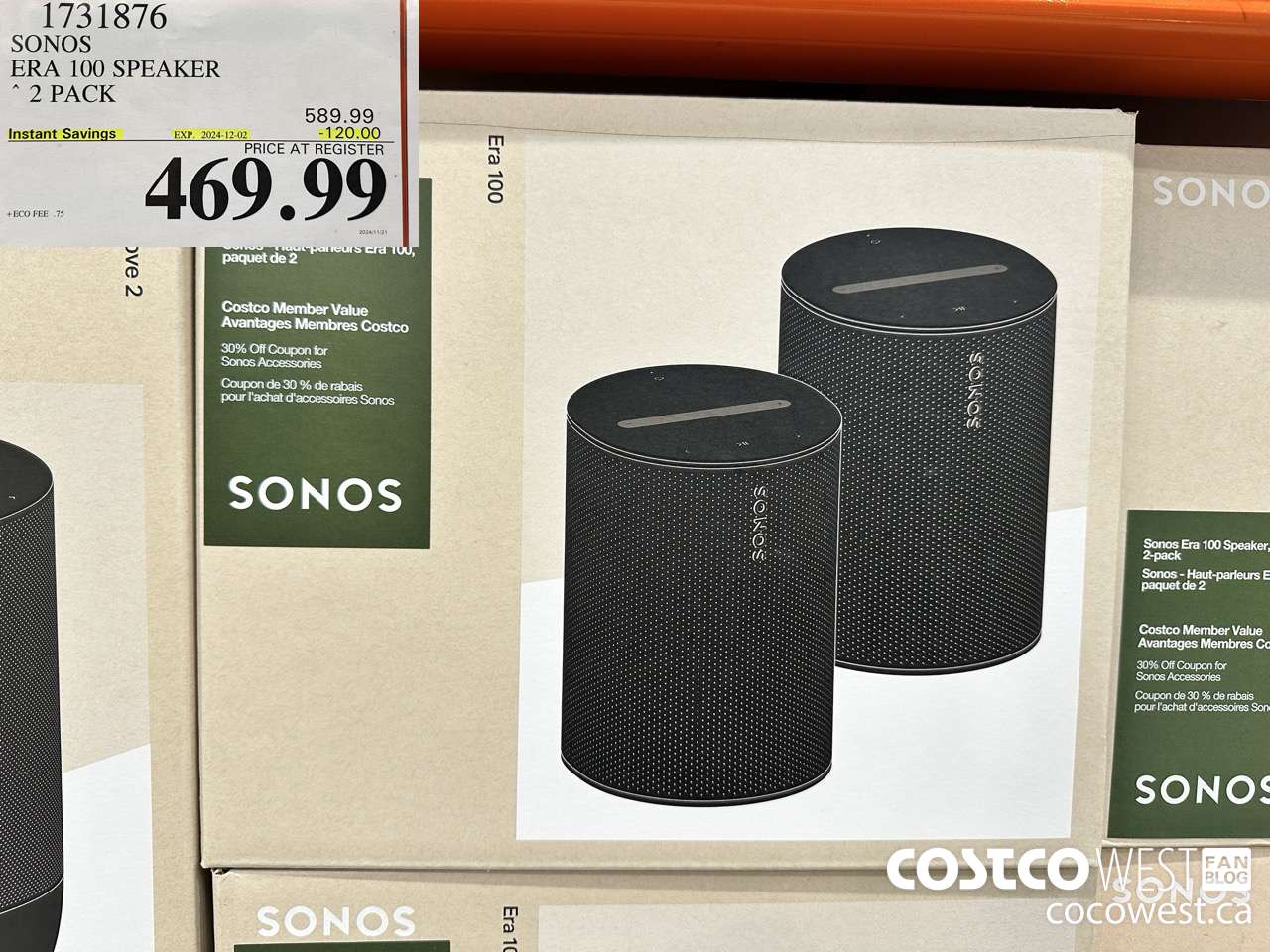 1731876 SONOS ERA 100 SPEAKER 2 PACK ($120.00 INSTANT SAVINGS EXPIRES ON 2024-12-02) $469.99