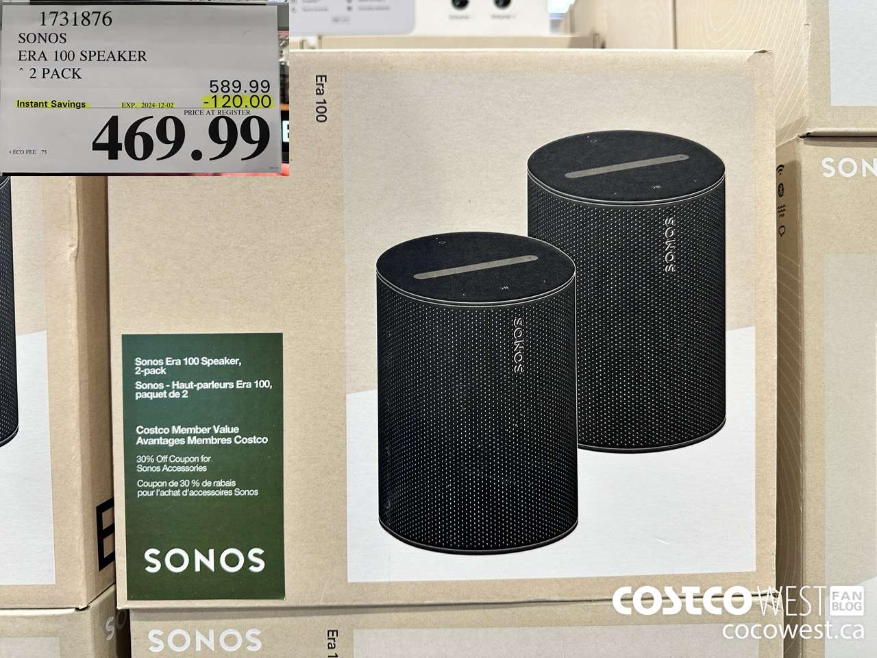 1731876 SONOS ERA 100 SPEAKER 2 PACK ($120.00 INSTANT SAVINGS EXPIRES ON 2024-12-02) $469.99