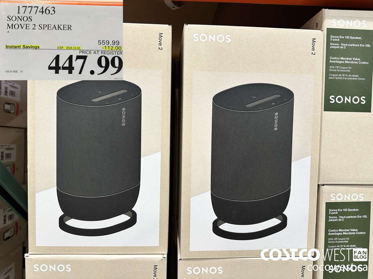 1777463 SONOS MOVE 2 SPEAKER ($112.00 INSTANT SAVINGS EXPIRES ON 2024-12-02) $447.99