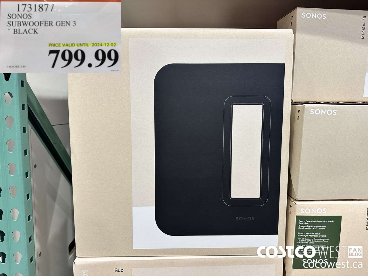 1731877 SONOS SUB (GEN 3) WIRELESS SUBWOOFER (EXPIRES ON 2024-12-02) $799.99