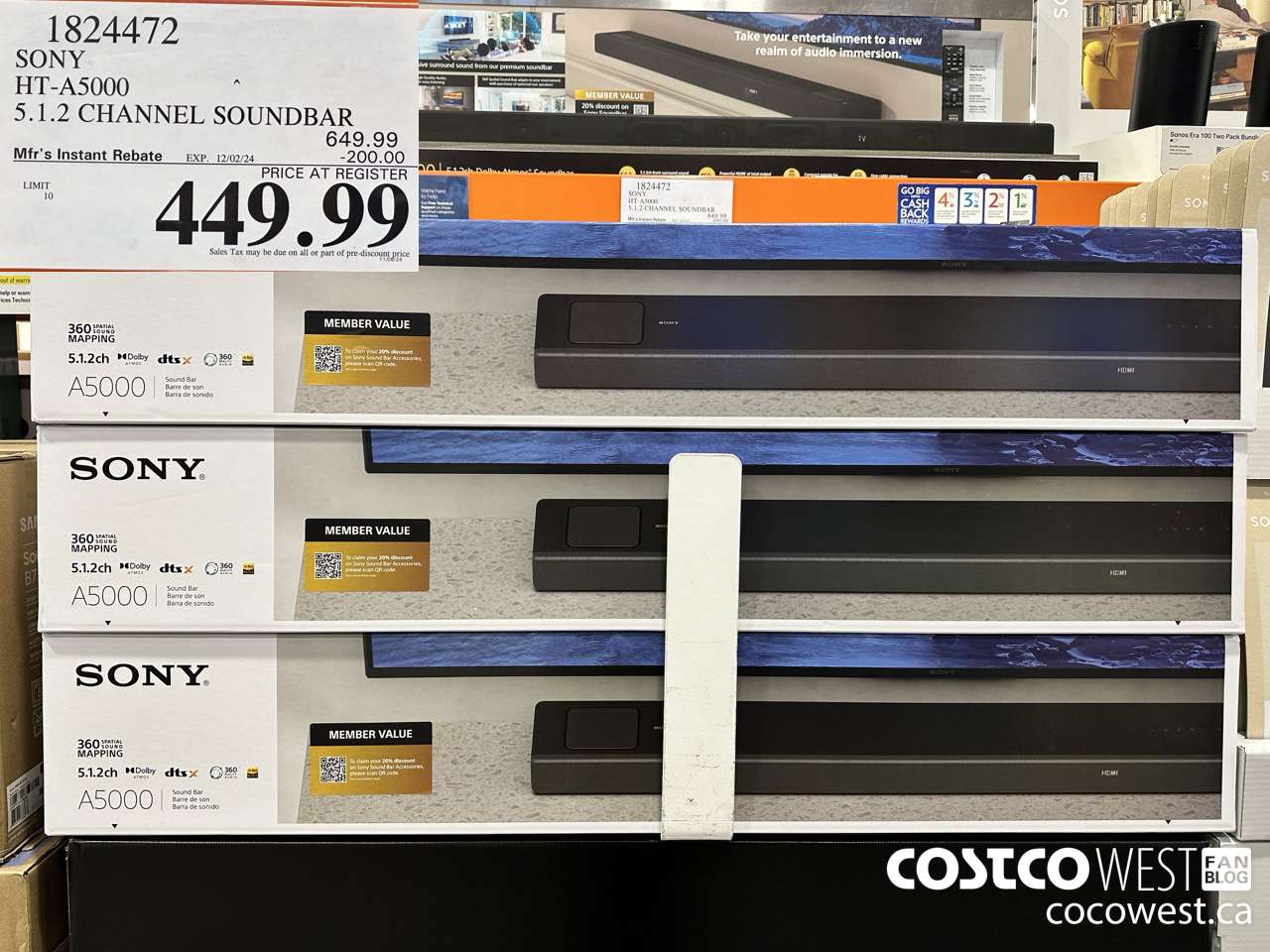 1824472 SONY HT-A5000 5.1.2 CHANNEL SOUNDBAR ($200.00 INSTANT SAVINGS EXPIRES ON 2024-12-02) $449.99