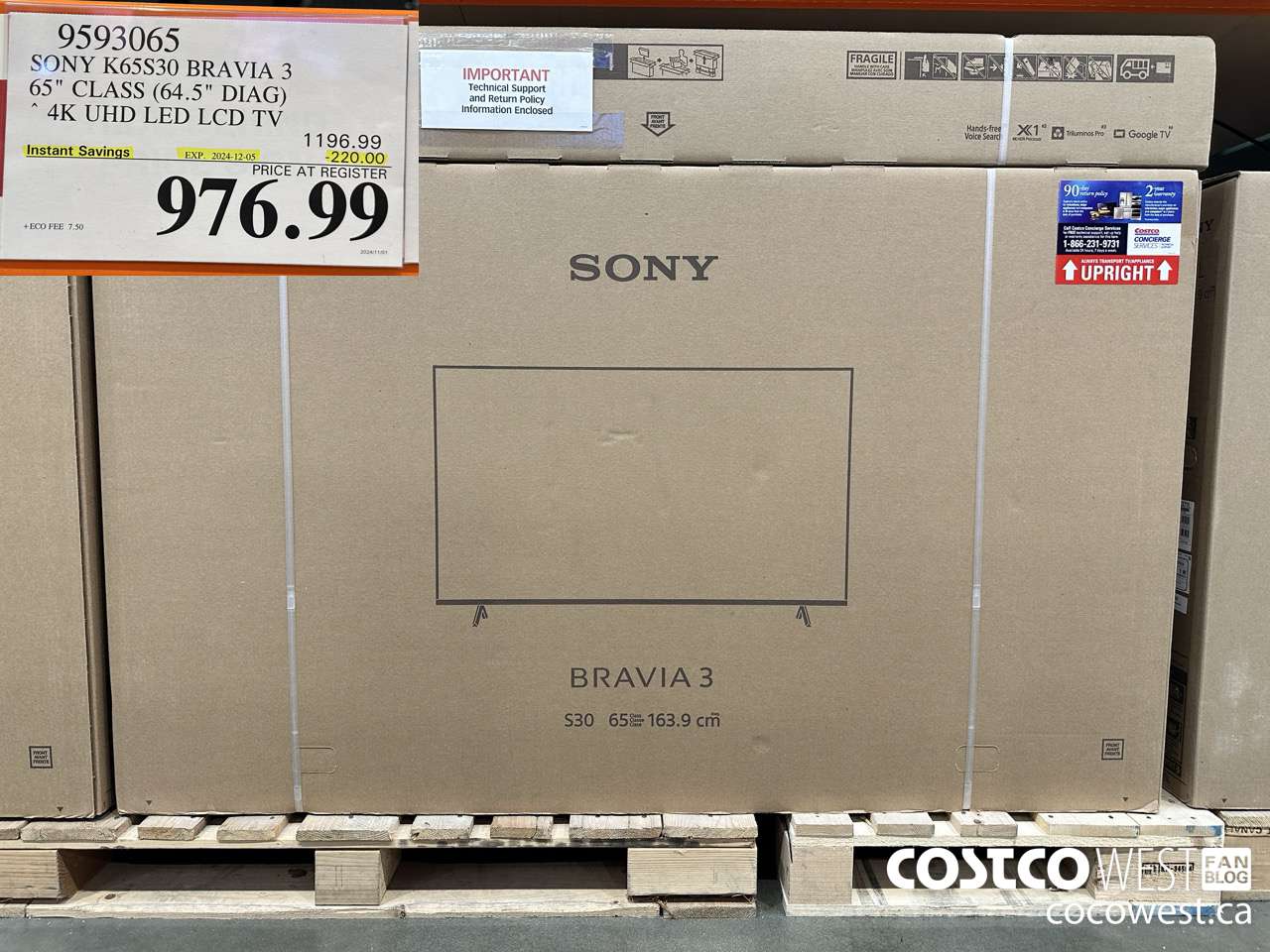 9593065 SONY K65S30 BRAVIA 3 65