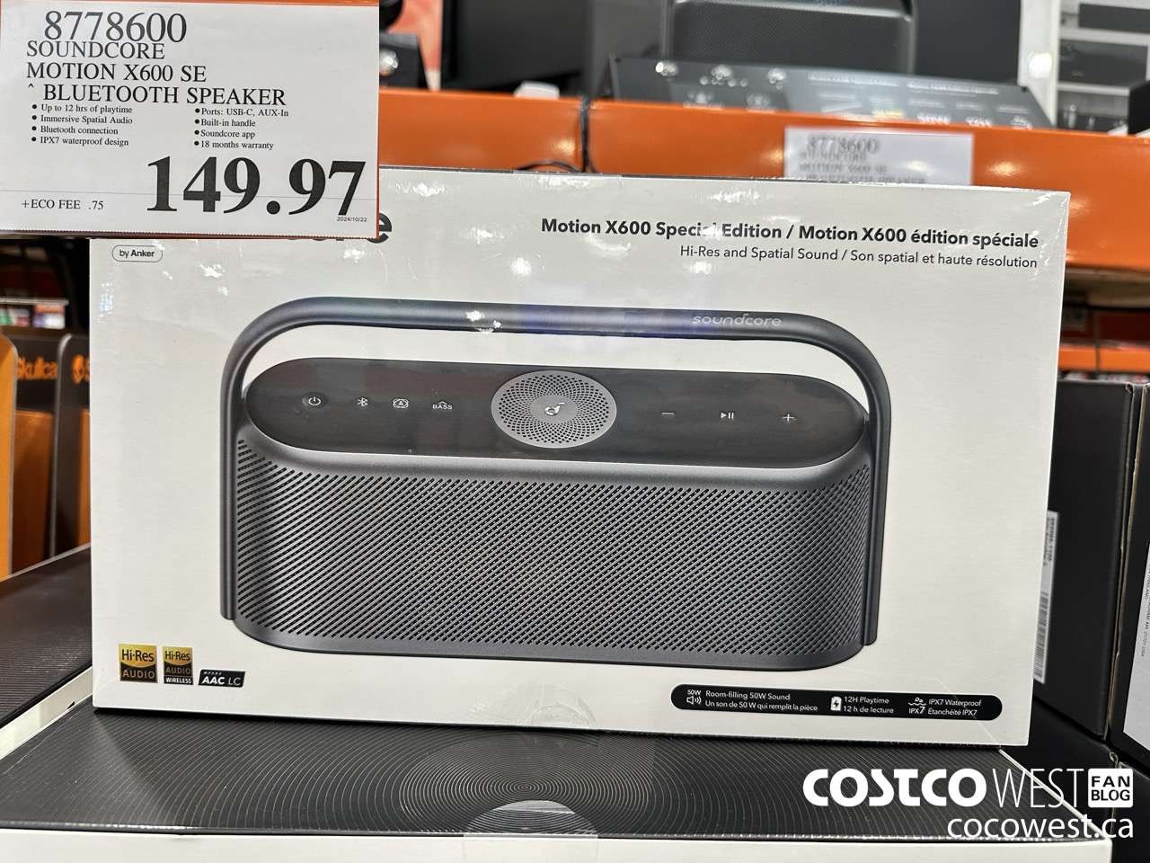 8778600 SOUNDCORE MOTION X600 SE BLUETOOTH SPEAKER $149.97