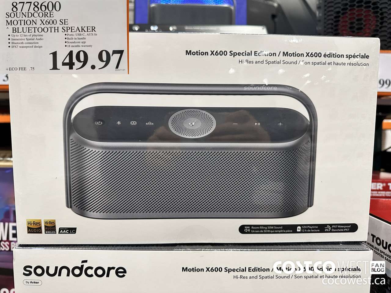 8778600 SOUNDCORE MOTION X600 SE BLUETOOTH SPEAKER $149.97