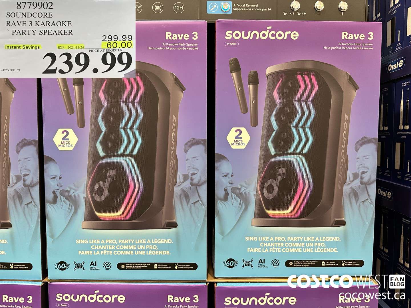 8779902 SOUNDCORE RAVE 3 BLUETOOTH SPEAKER ($60.00 INSTANT SAVINGS EXPIRES ON 2024-11-24) $239.99