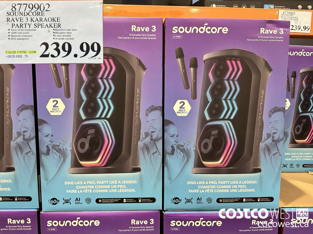 8779902 SOUNDCORE RAVE 3 BLUETOOTH SPEAKER (EXPIRES ON 2024-12-08) $239.99