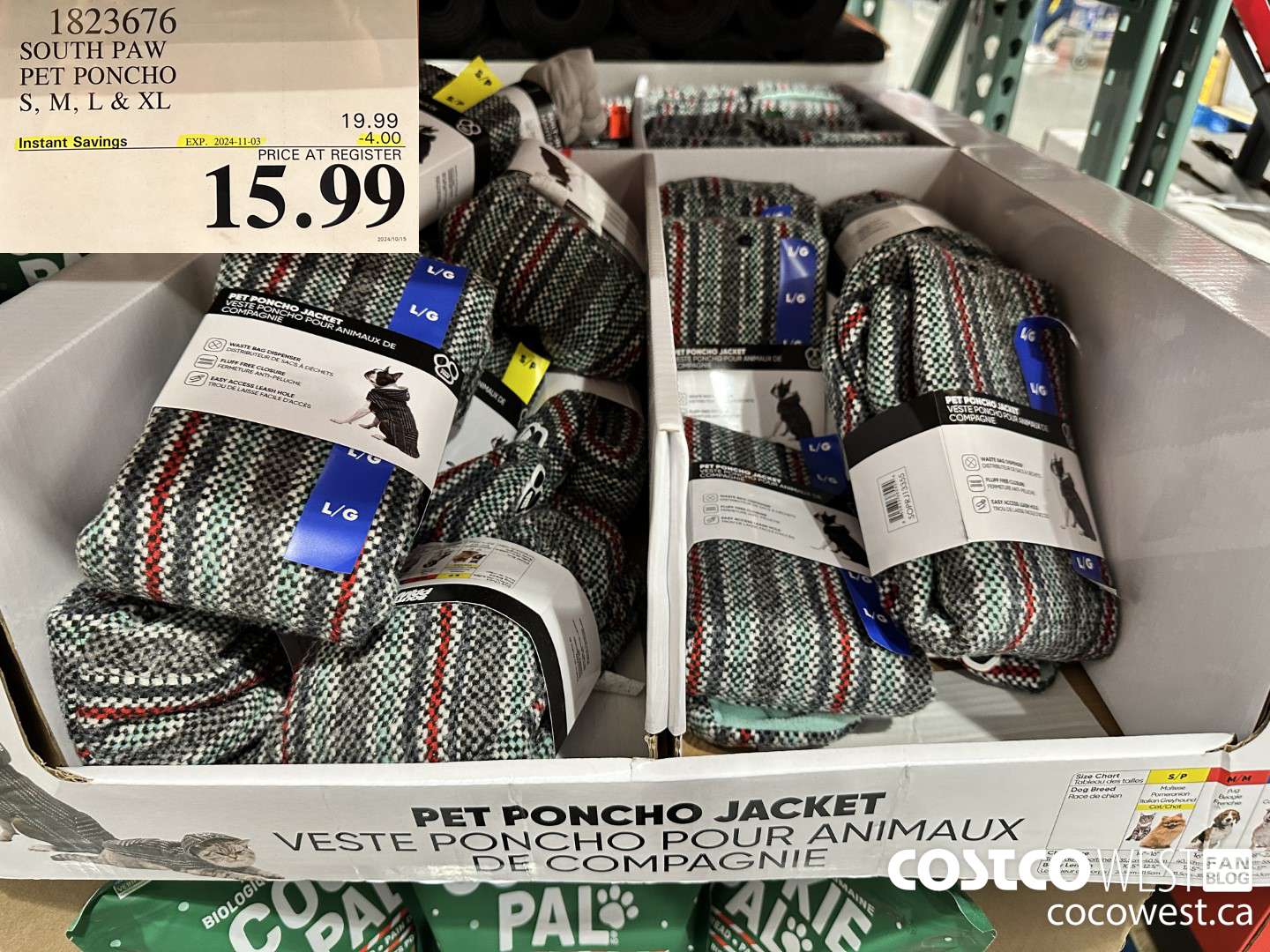 1823676 SOUTH PAW PET PONCHO S, M, L & XL ($4.00 INSTANT SAVINGS EXPIRES ON 2024-11-03) $15.99