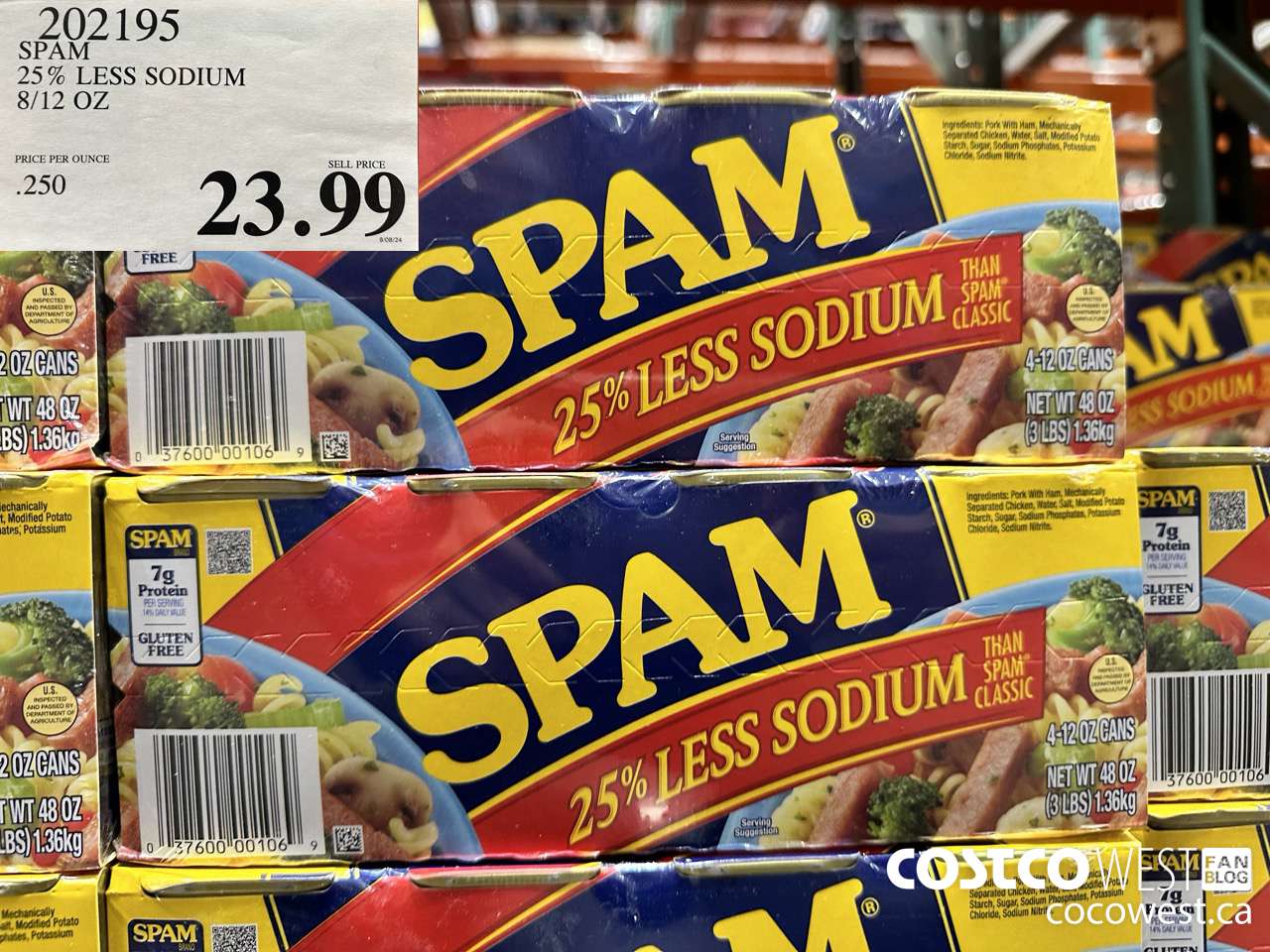 202195 SPAM 25% LESS SODIUM 8/12 OZ $23.99