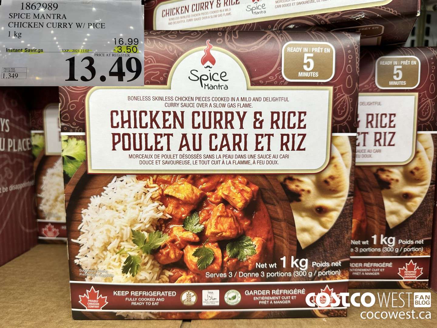 1862989 SPICE MANTRA CHICKEN CURRY W/RICE 1KG ($3.50 INSTANT SAVINGS EXPIRES ON 2024-11-02) $13.49