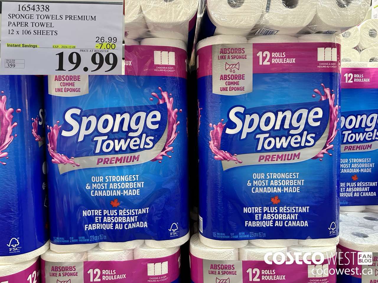 1654338 SPONGE TOWELS PREMIUM PAPER TOWEL 12 X 106 SHEETS ($7.00 INSTANT SAVINGS EXPIRES ON 2024-12-08) $19.99