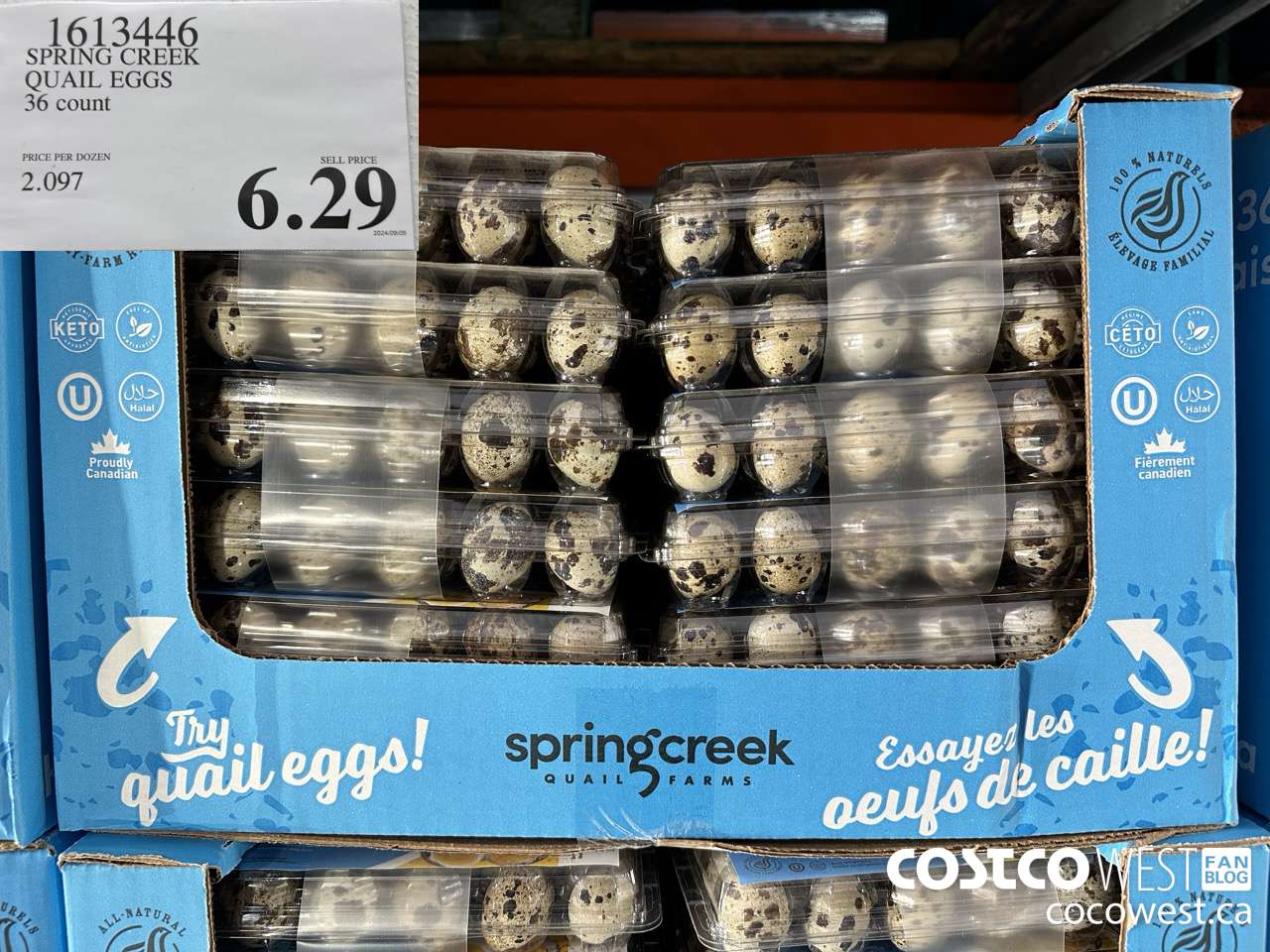1613446 SPRING CREEK QUAIL EGGS 36 COUNT $6.29