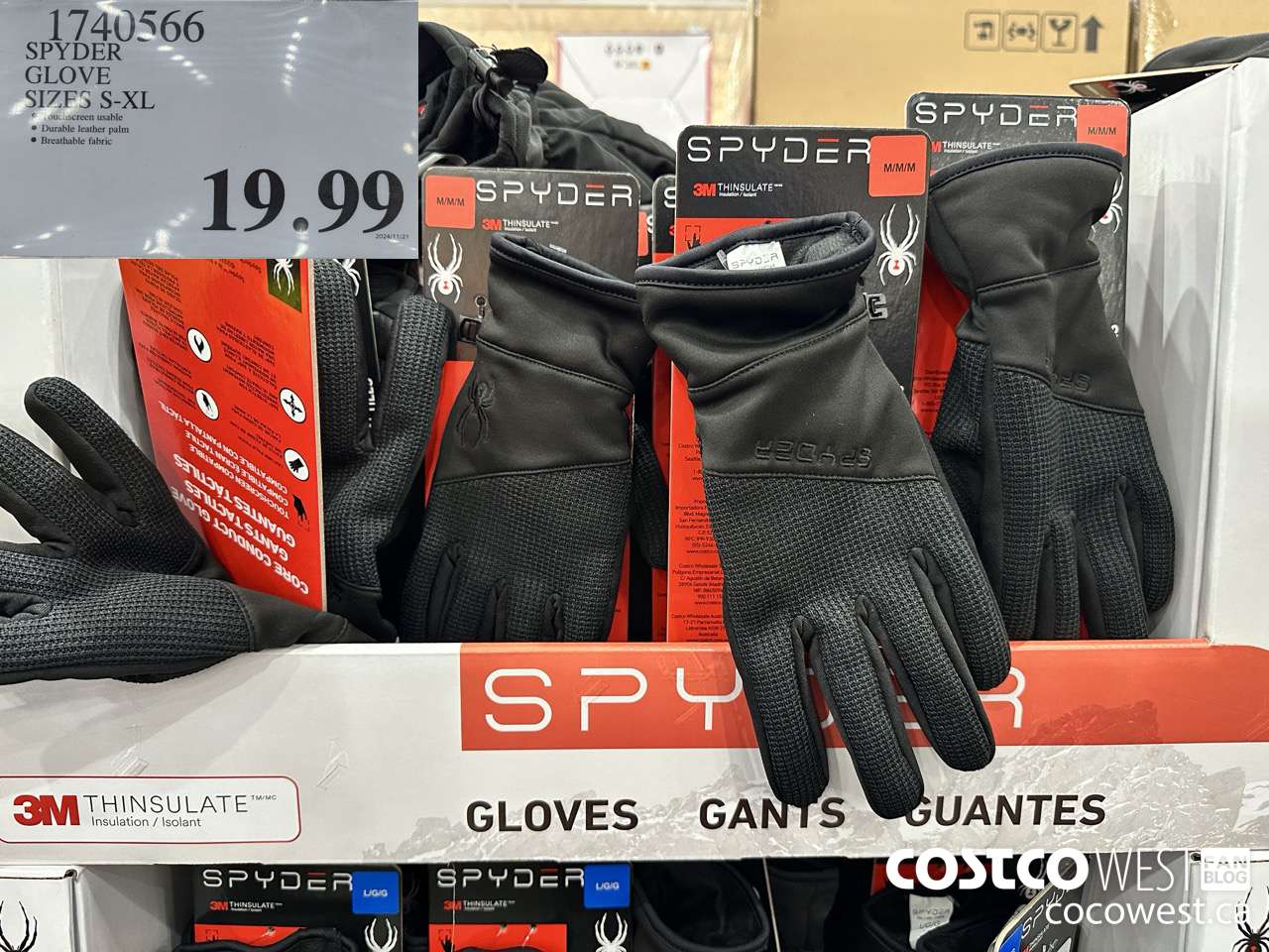 1740566 SPYDER GLOVE SIZES S-XL $19.99
