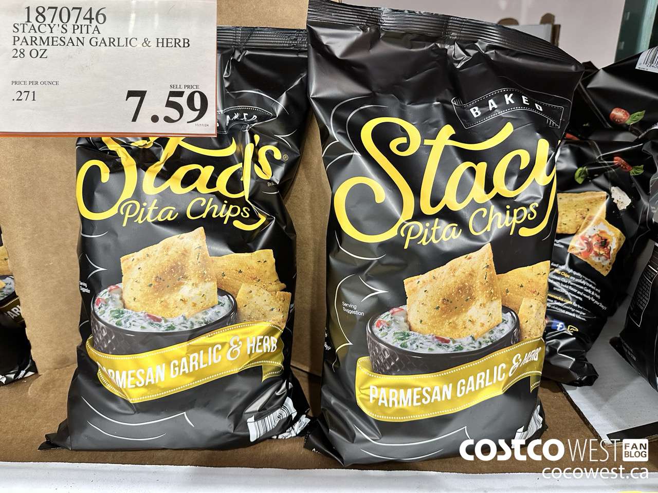 1870746 STACY'S PITA PARMESAN GARLIC & HERB 28 OZ $7.59