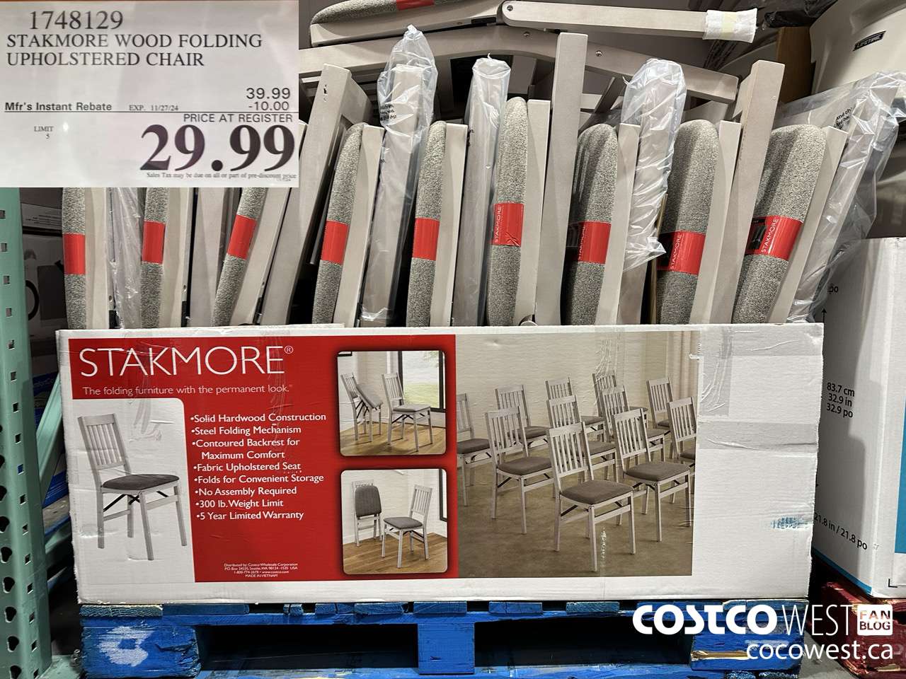 1748129 STAKMORE WOOD FOLDING UPHOLSTERED CHAIR ($10.00 INSTANT SAVINGS EXPIRES ON 2024-11-27) $29.99