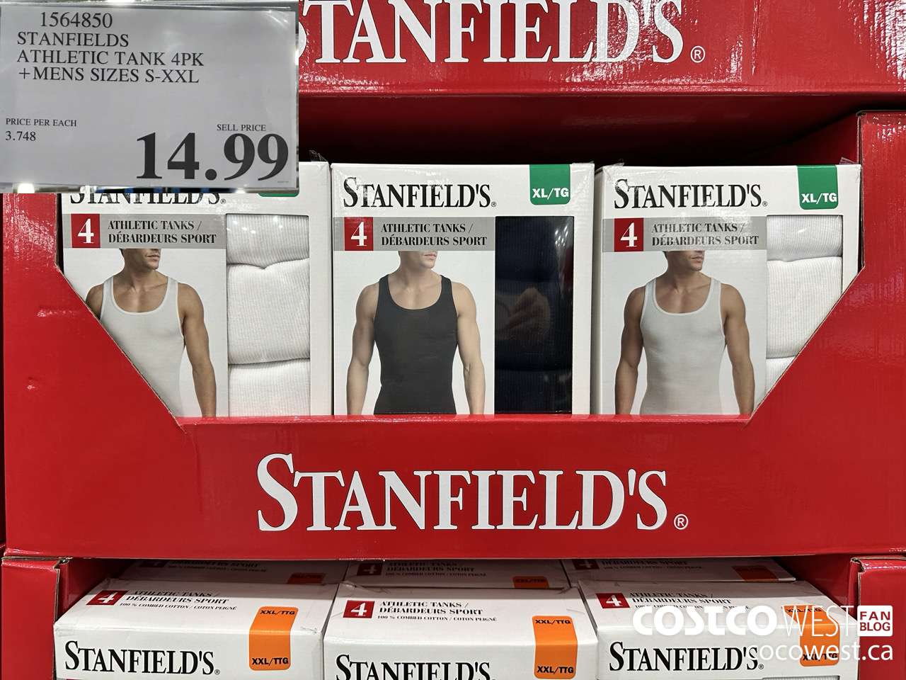 1564850 STANFIELDS ATHLETIC TANK 4PK MENS SIZES S-XXL $14.99