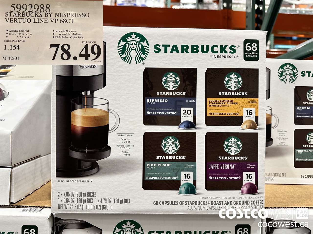5992988 STARBUCKS BY NESPRESSO VERTUO LINE VP 68CT $78.49