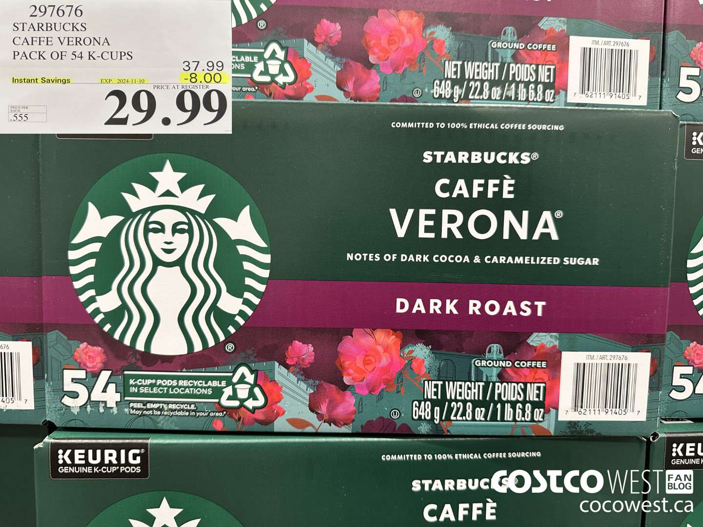 297676 STARBUCKS CAFFE VERONA K-CUPS 54 COUNT ($8.00 INSTANT SAVINGS EXPIRES ON 2024-11-10) $29.99