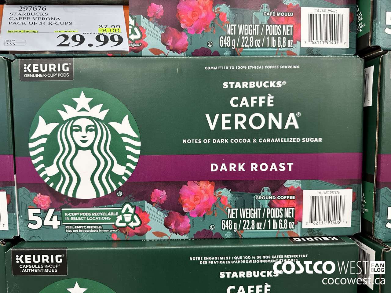 297676 STARBUCKS CAFFE VERONA K-CUPS 54 COUNT ($8.00 INSTANT SAVINGS EXPIRES ON 2024-11-10) $29.99