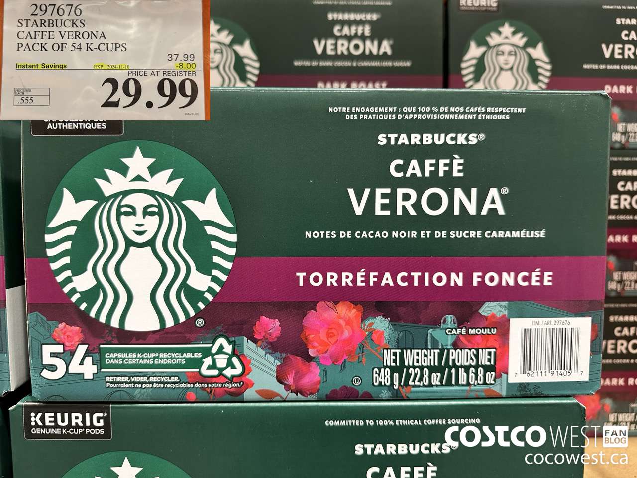 297676 STARBUCKS CAFFE VERONA K-CUPS 54 COUNT ($8.00 INSTANT SAVINGS EXPIRES ON 2024-11-10) $29.99