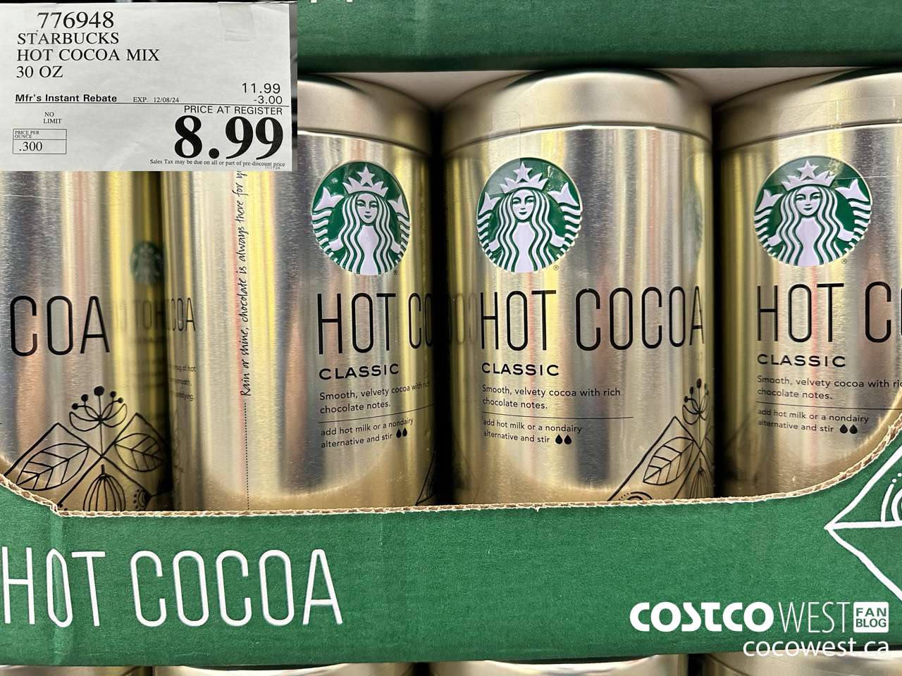 776948 STARBUCKS HOT COCOA MIX 30 OZ ($3.00 INSTANT SAVINGS EXPIRES ON 2024-12-08) $8.99